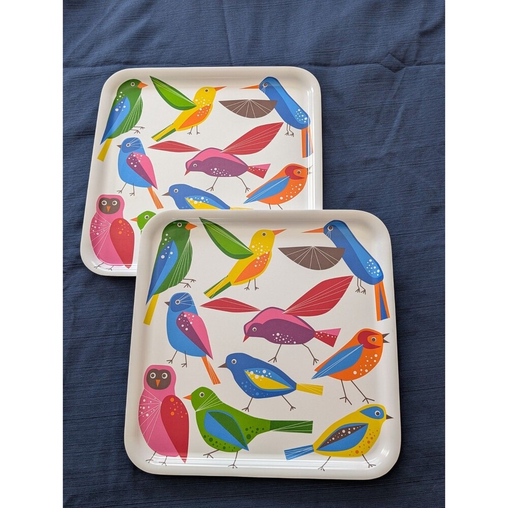 2 Vintage IKEA  BÄRBAR serving trays colorful birds designed by Edholm Ullenius